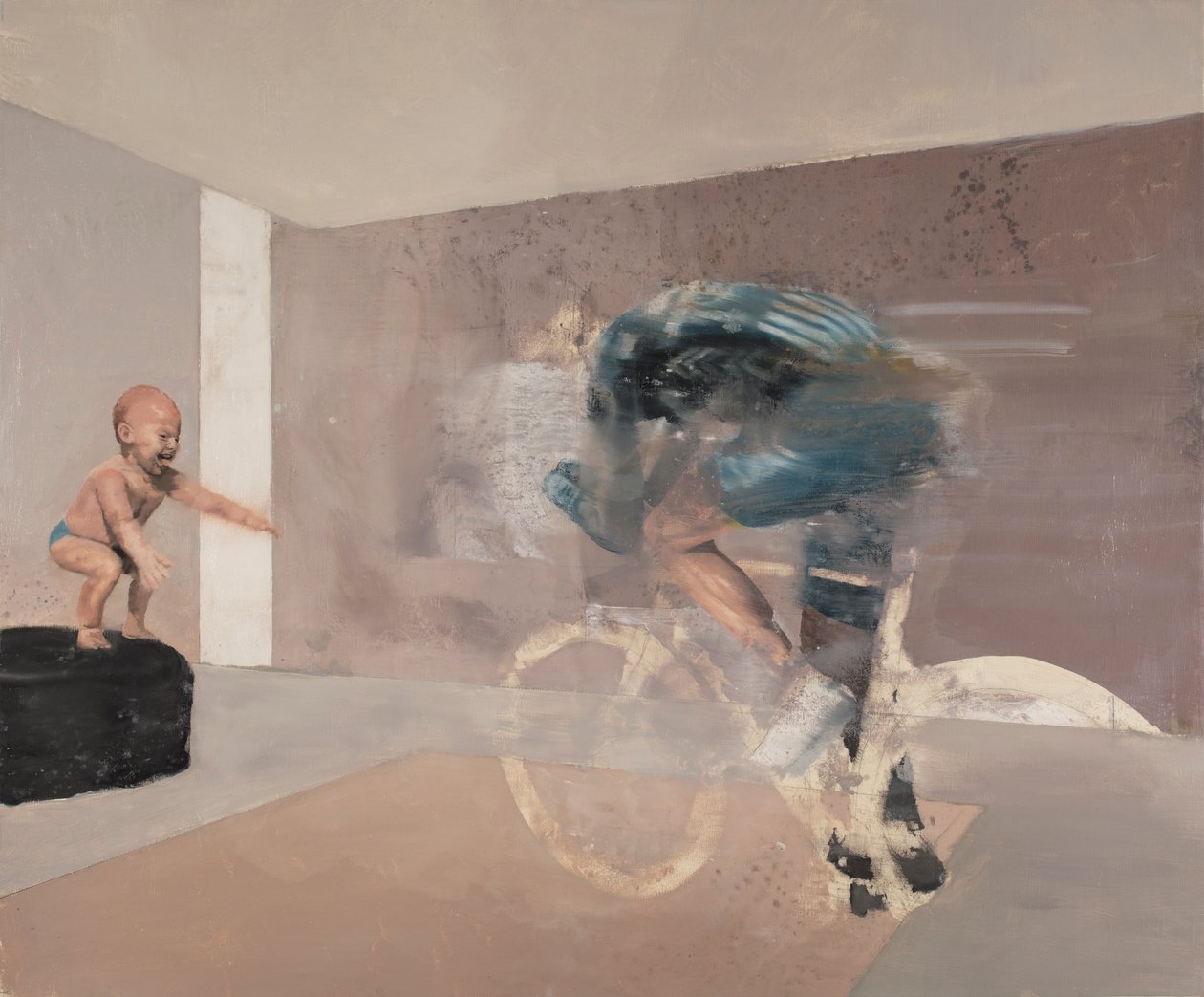 Barn med cyklist, 2019 (olie på lærred) af Nicola Pucci