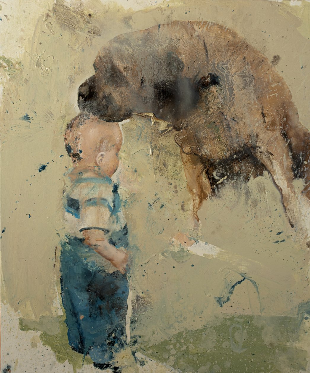 Barn med hund II, 2022 (olie på lærred) af Nicola Pucci