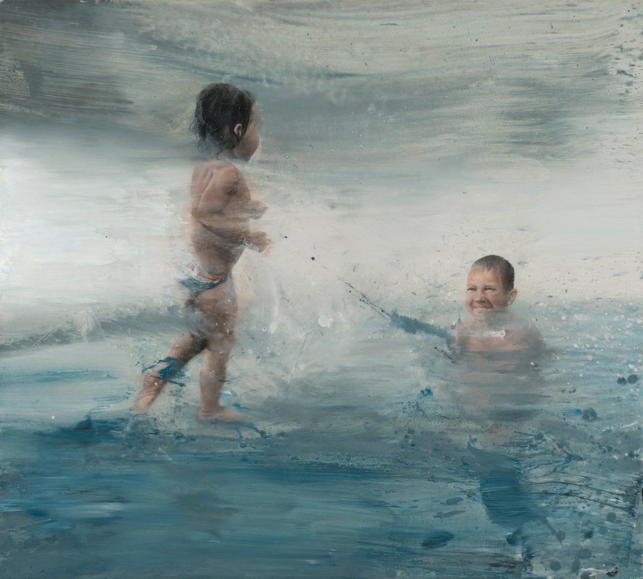 Børn på havet, 2015 (olie på lærred) af Nicola Pucci