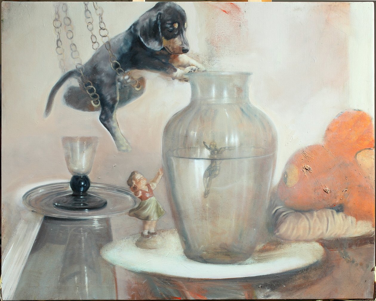 Hund med en vase, 2011 (olie på lærred) af Nicola Pucci