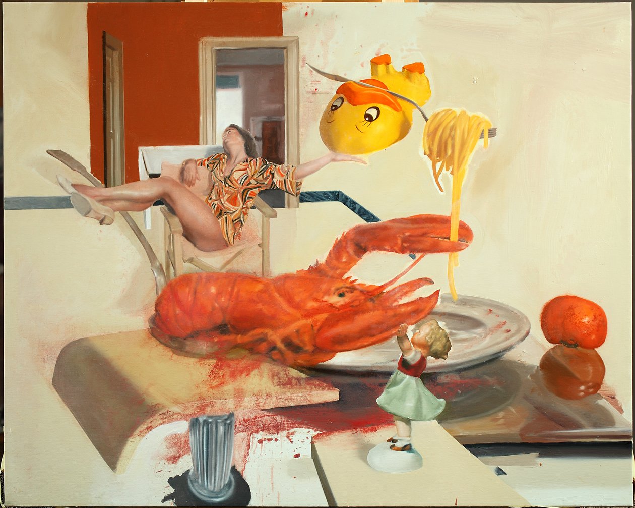 Kvinde med hummer, 2011 (olie på lærred) af Nicola Pucci