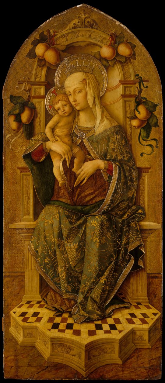 Madonna and Child Enthroned, ca. 1475-90 (tempera på træ, guldmalet) af Nicola de Maestro Antonio