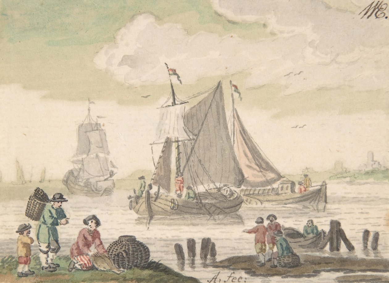 Havlandskab med seks figurer i forgrunden, 1733-93. af Nicolaas Aartman