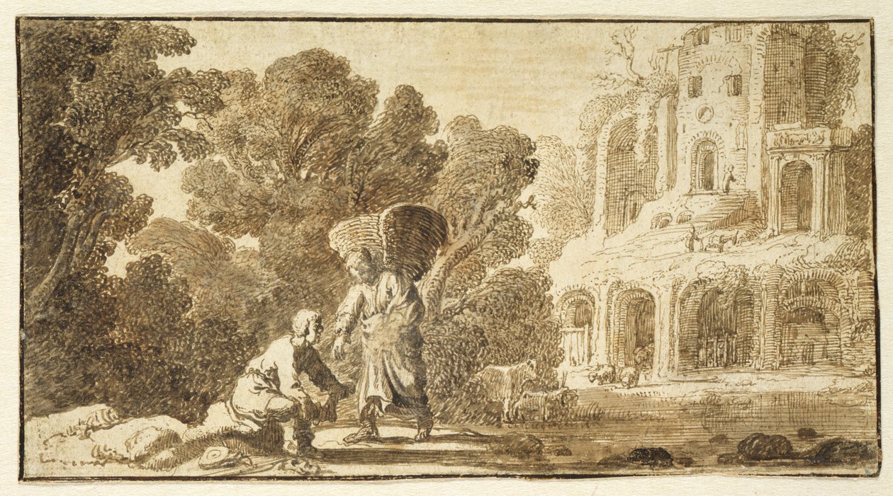 Tobias og englen, ca. 1625 (pen og blæk på papir) af Nicolaes Cornelisz c.1592 1655 Moeyaert