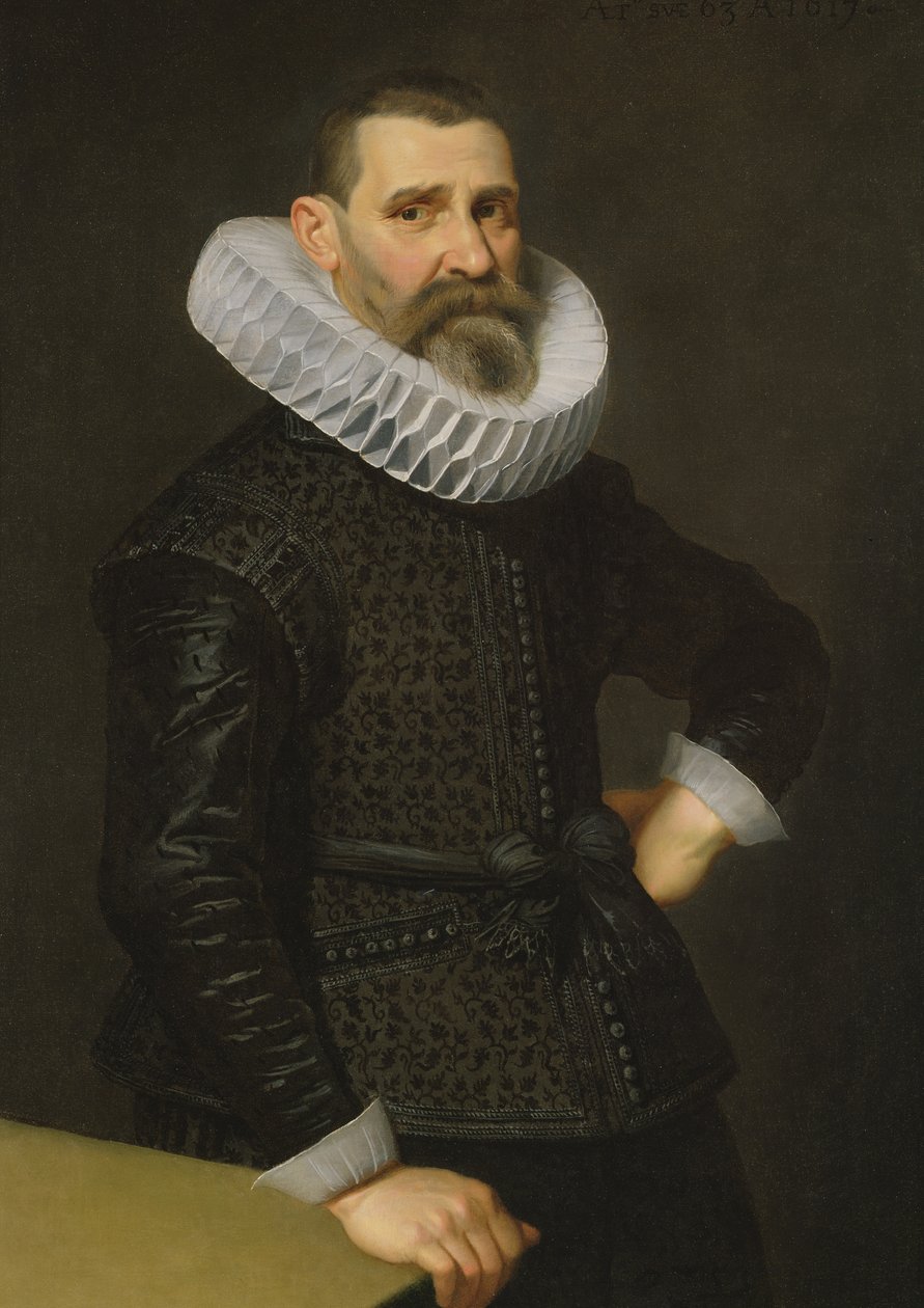 Portræt af en herre i sort tunika og ruff af Nicolaes Eliasz