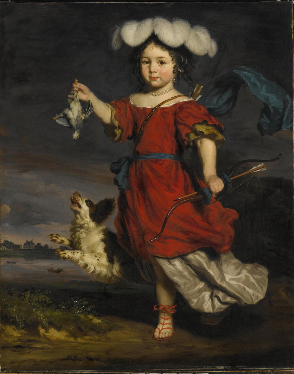 Et portræt af et barn i en gedekar af Nicolaes Maes
