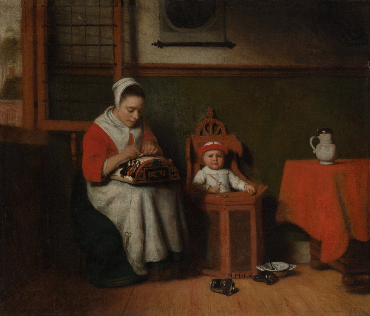 Snøremageren, c.1656 af Nicolaes Maes