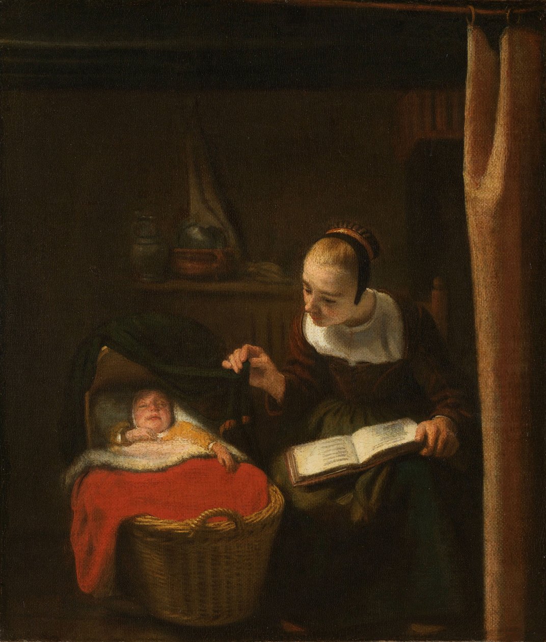 Ung kvinde ved en vugge, 1652-62 af Nicolaes Maes