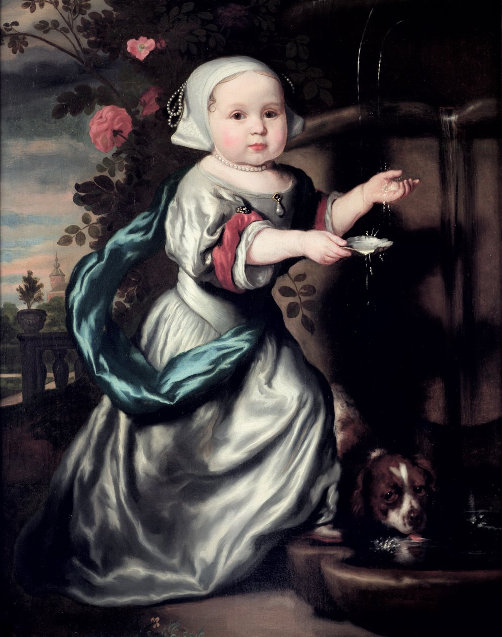 Ung pige ved et springvand, 1662 af Nicolaes Maes