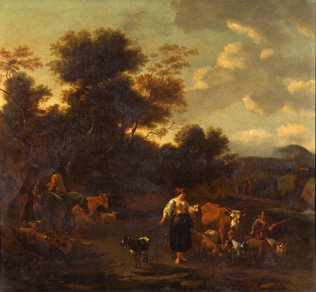 Landskab med figurer og dyr af Nicolaes Pietersz. Berchem