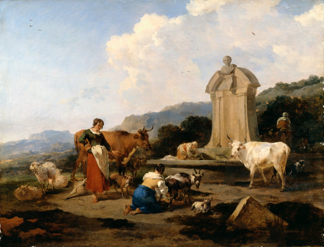 Romersk springvand med kvæg og figurer (Le Midi) af Nicolaes Pietersz. Berchem