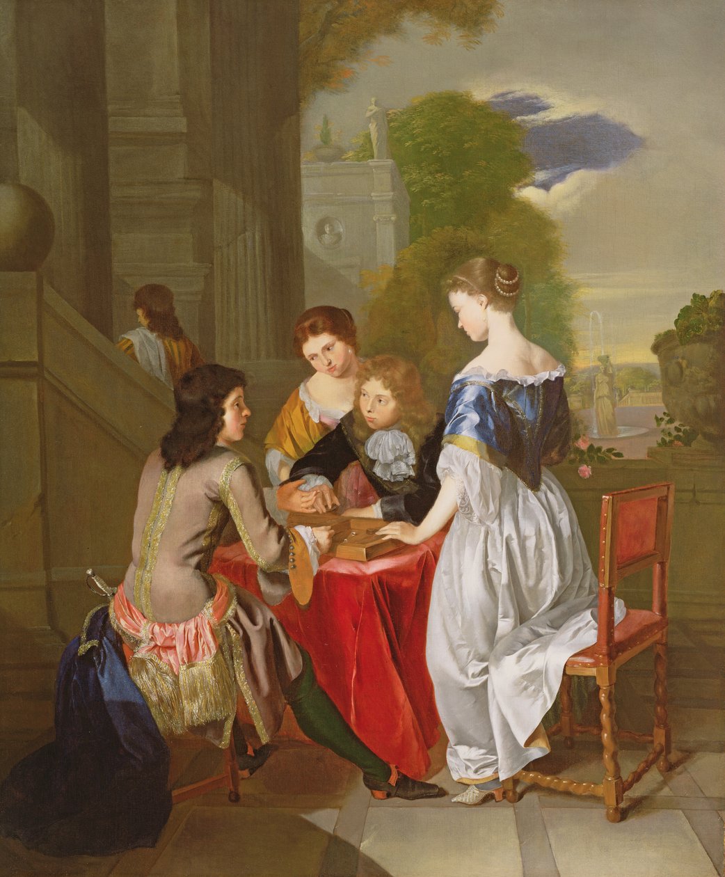 Elegant selskab, der spiller backgammon af Nicolaes Verkolje