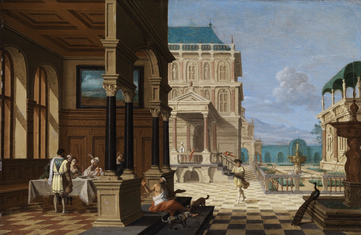 Palace gårdhave med loggia og figurer af Nicolaes de Giselaer