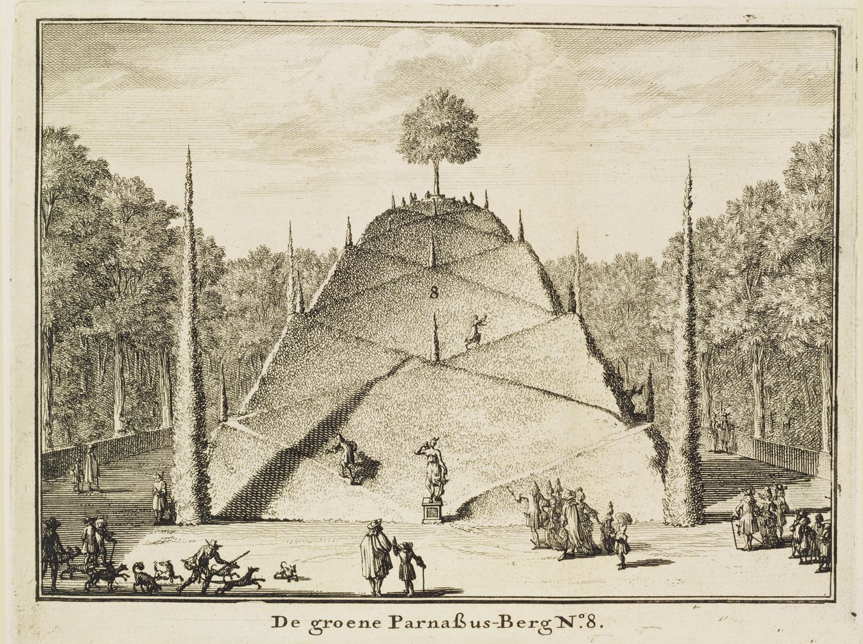 Kunstigt Mount Parnassus, graveret af Johannes Van den Aveele (d.1727) af Nicolaes Jansz Visscher