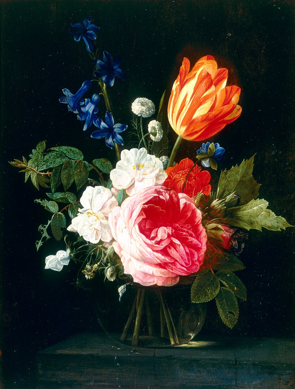 Metalvase med et bundt blomster af Nicolaes van Veerendael