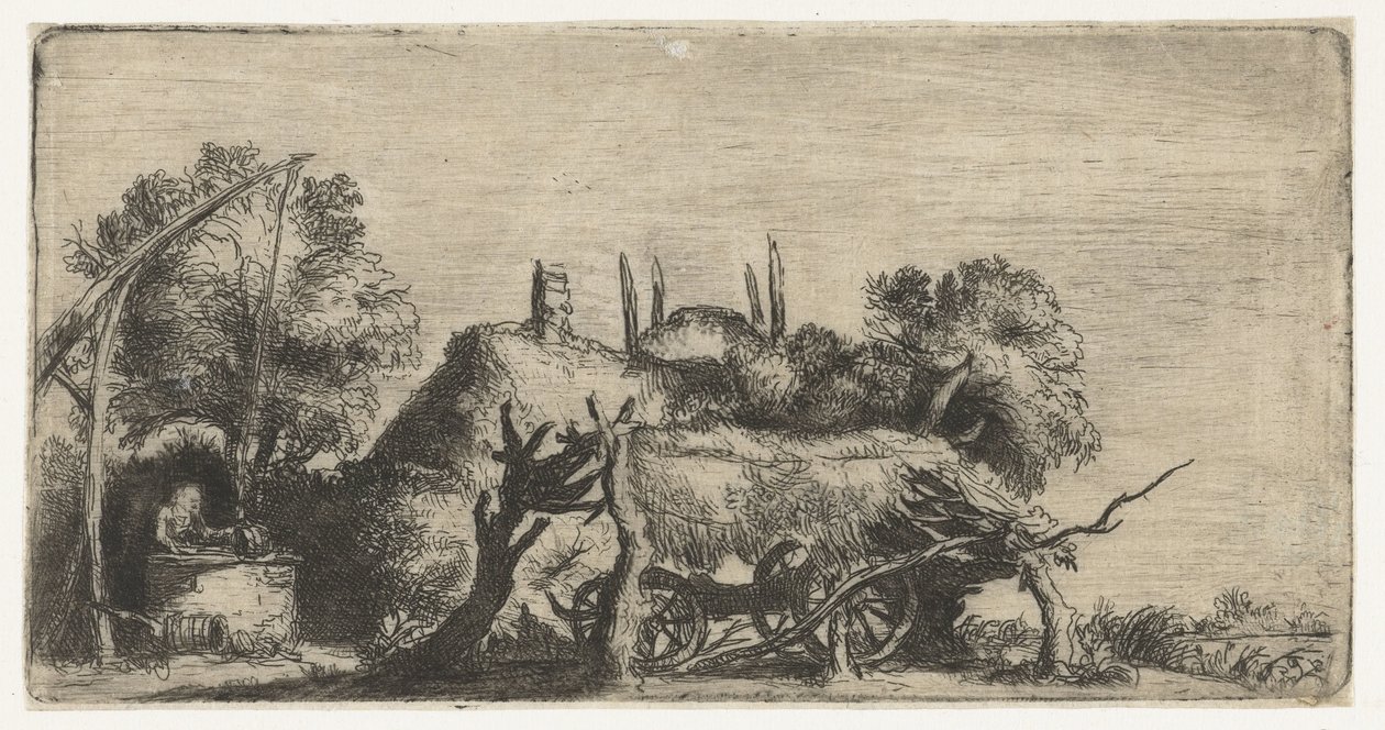 Landskab med en brønd og en vogn af Nicolaes Anthoni Flinck (attributed to)