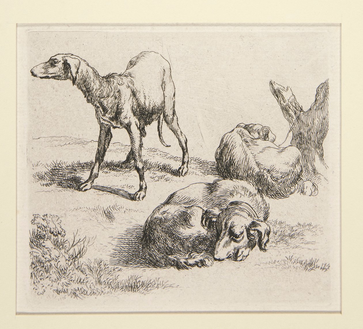 2 raderinger fra The Set of Various Animals, med manden under træerne, den såkaldte Mand af Nicolaes Berchem