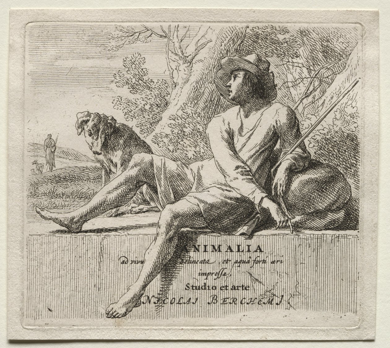Animalia: Frontispice, Hyrde og Hund af Nicolaes Berchem