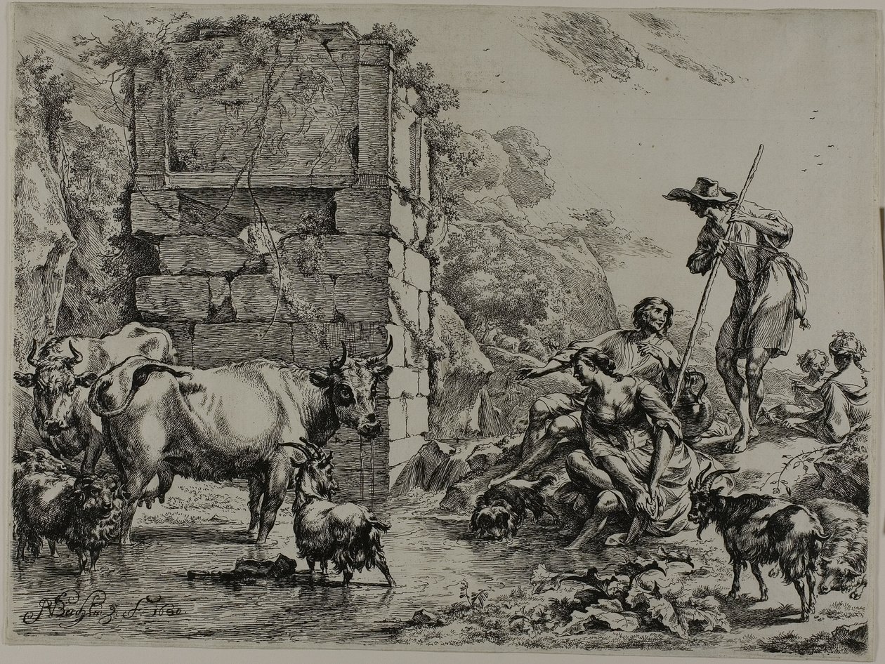 Ko drikker af Nicolaes Berchem