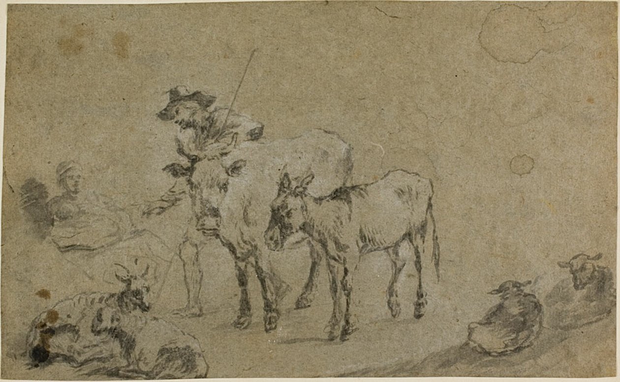 Hyrde med ko, æsel og får af Nicolaes Berchem