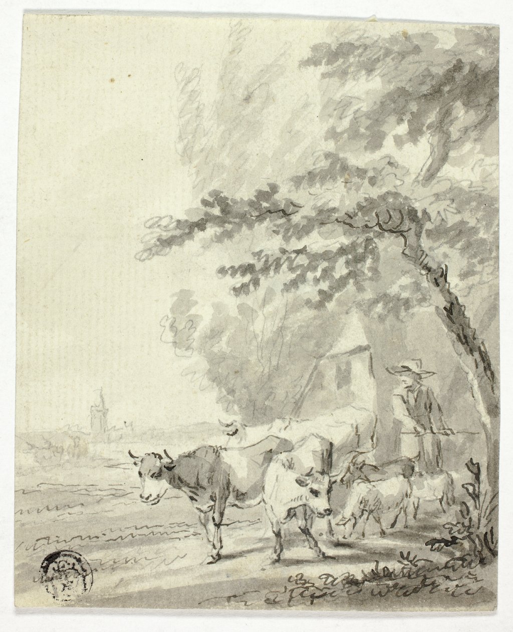Mand der hyrde køer og får af Nicolaes Berchem