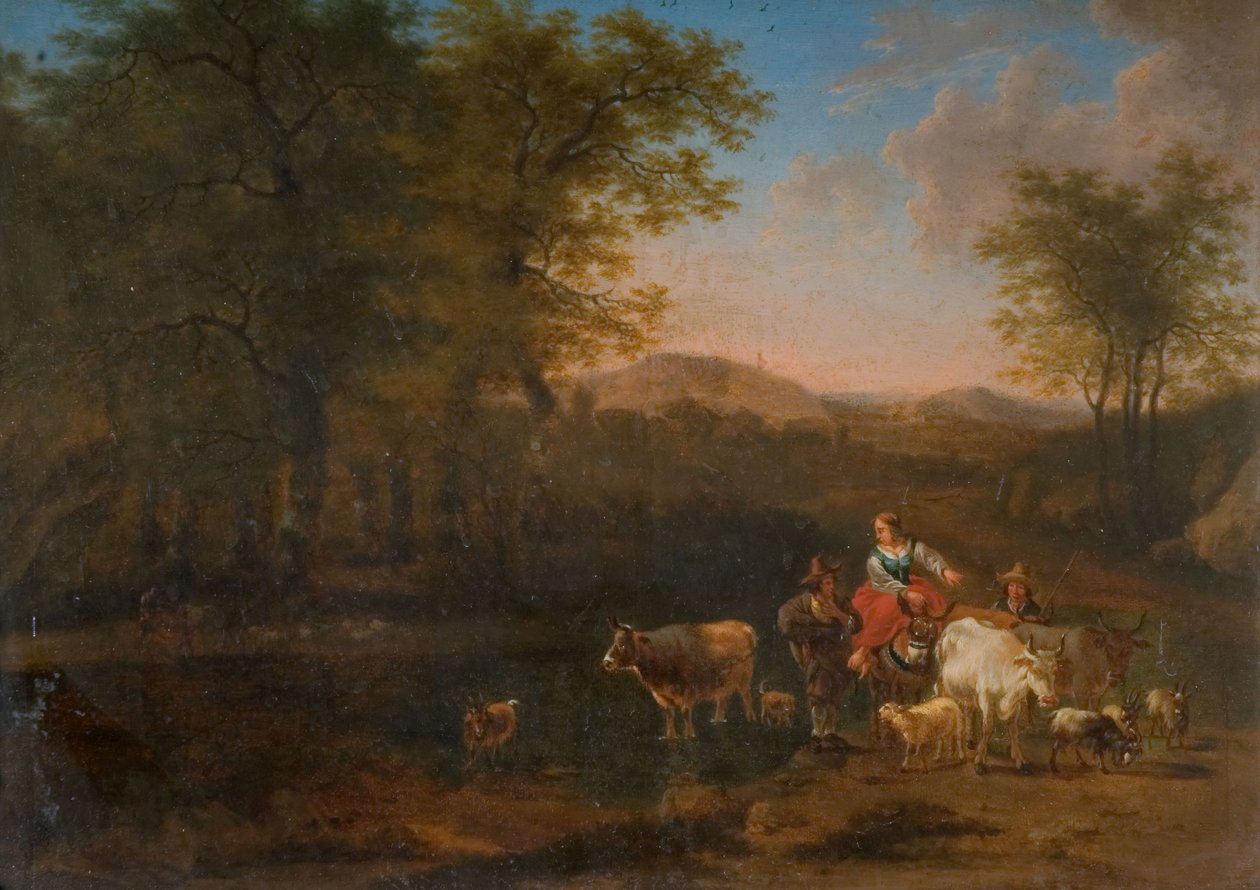 Pastoralt Landskab med Figurer, 1683. af Nicolaes Berchem