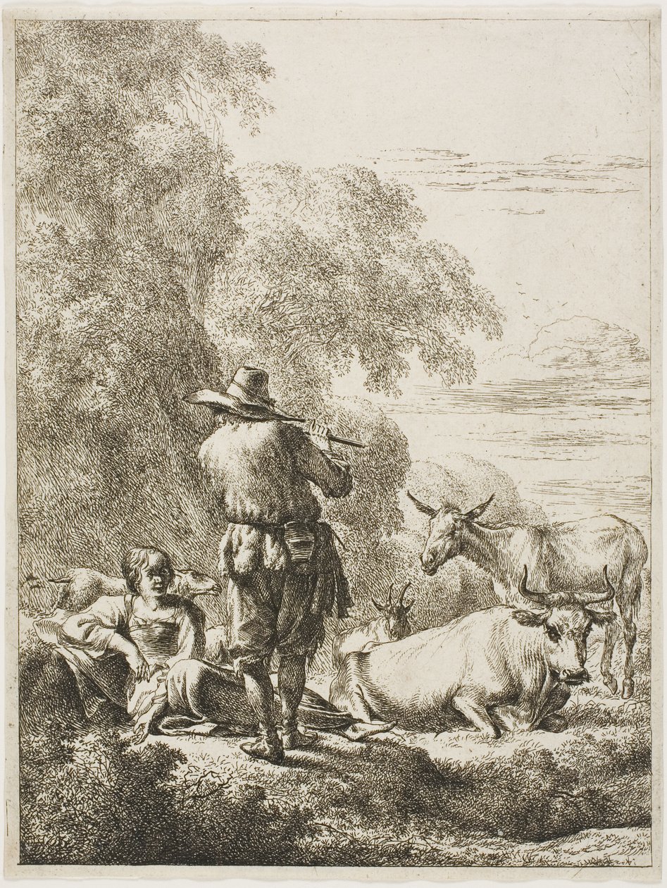 Hyrde, der spiller på fløjte af Nicolaes Berchem