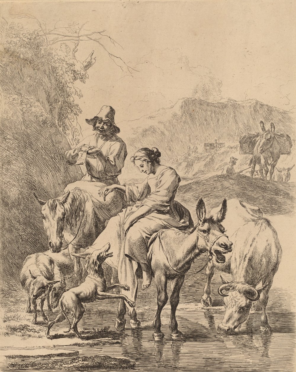 Hyrdinde på et æsel. af Nicolaes Berchem