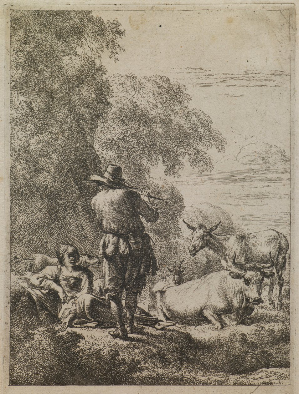 Hyrden, der spiller på fløjte af Nicolaes Berchem
