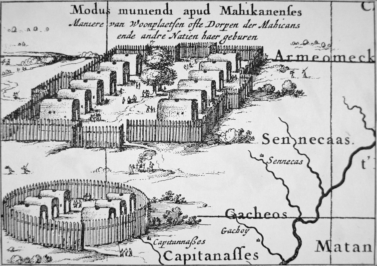 Iroquois landsby af Nicolaes Jansz  Visscher