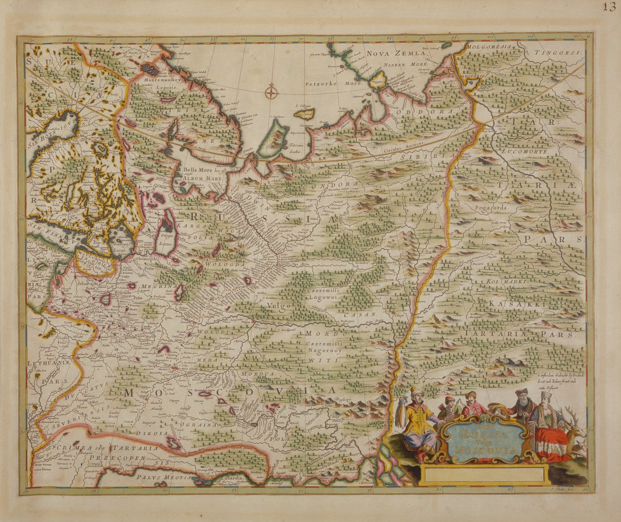 Kort over Rusland og Østeuropa fra Atlas Minor, 1745 af Nicolaes Jansz Visscher