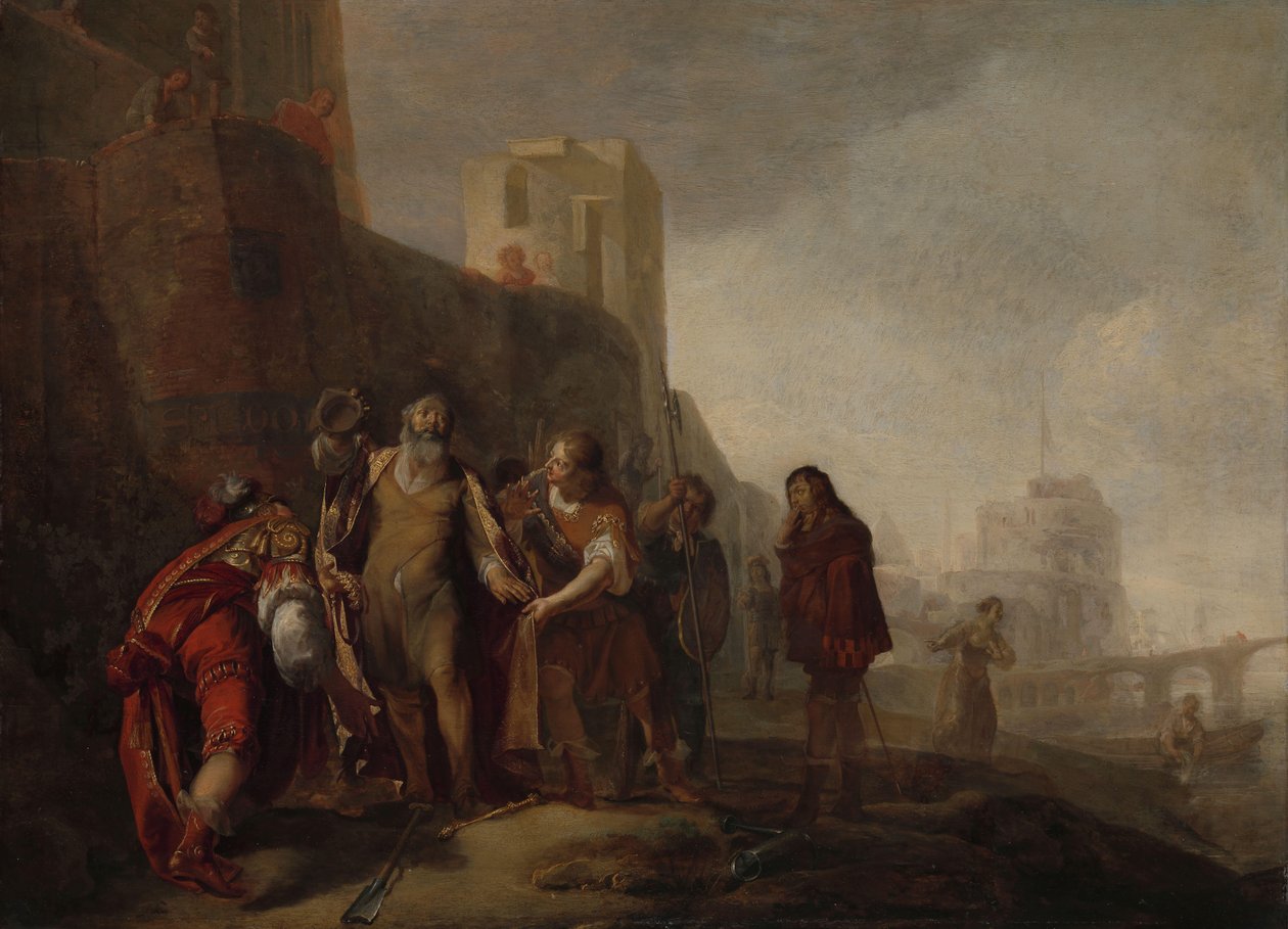 Alexander den Stores legater investerer gartneren Abdalonymus med insignier for kongedømmet af Sidon af Nicolaes Knüpfer