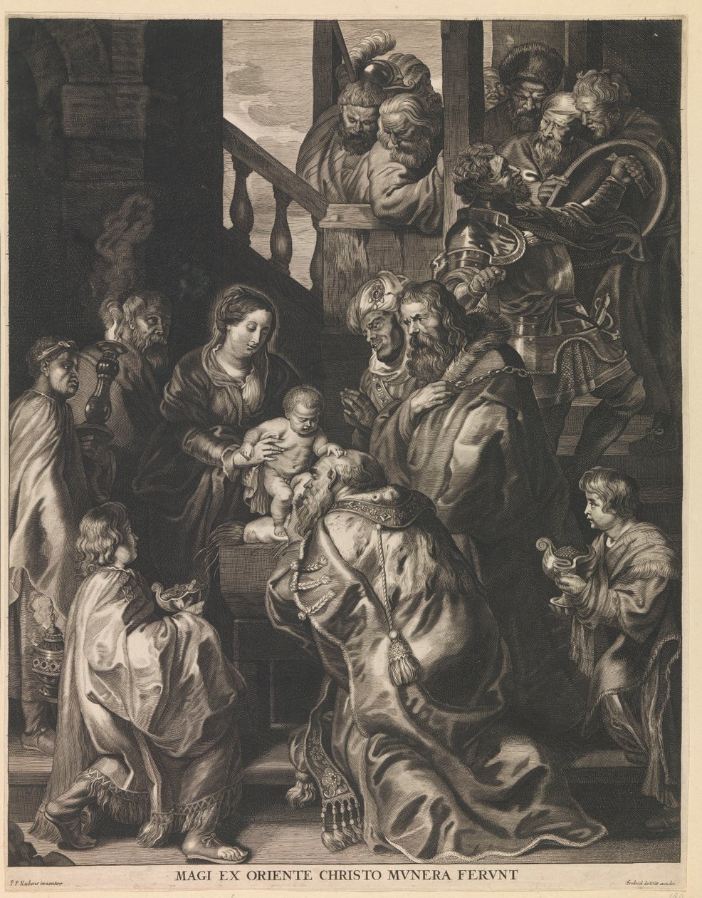 Aanbidding der koningen Magi fra øst bringer gaver til Kristus (titel på objekt) af Nicolaes Lauwers