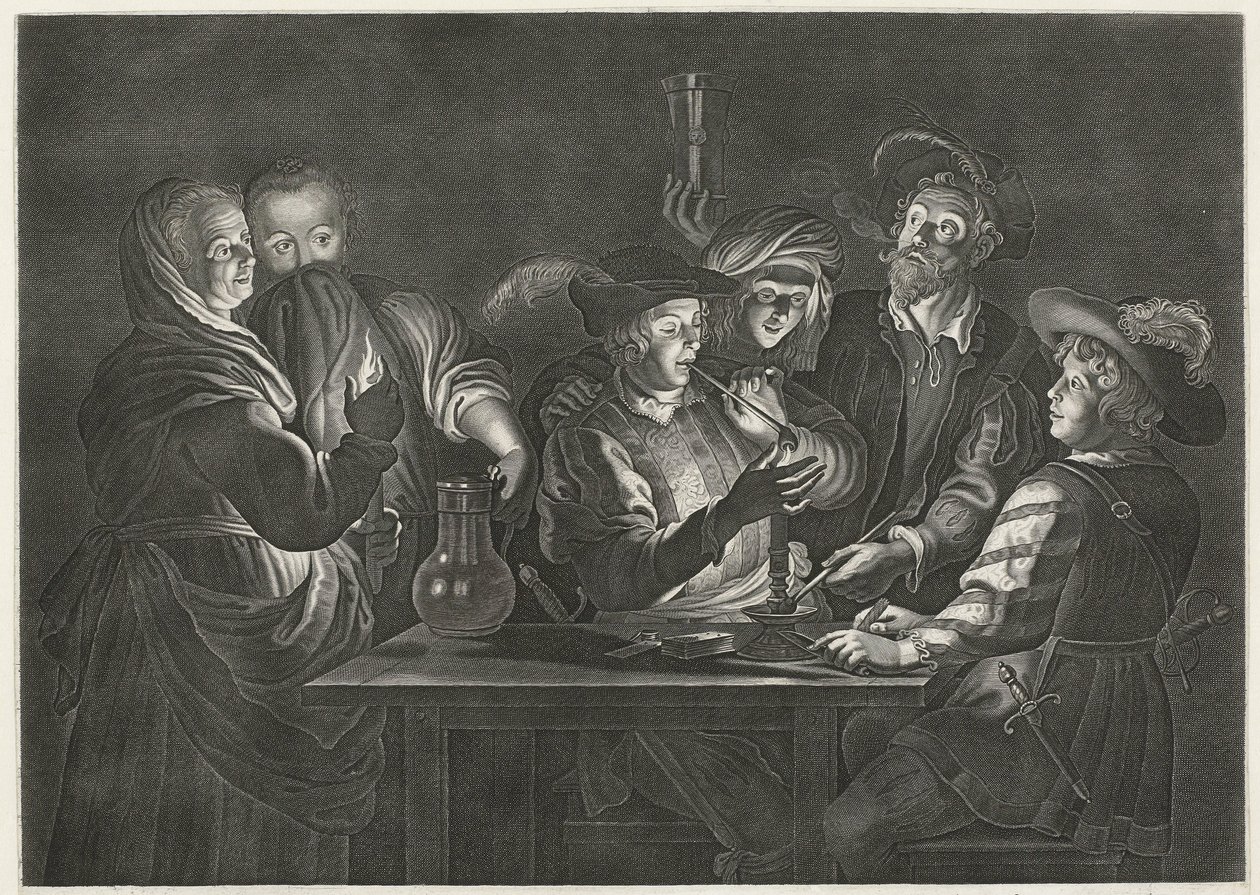 Mænd, der ryger og drikker på en kro af Nicolaes Lauwers