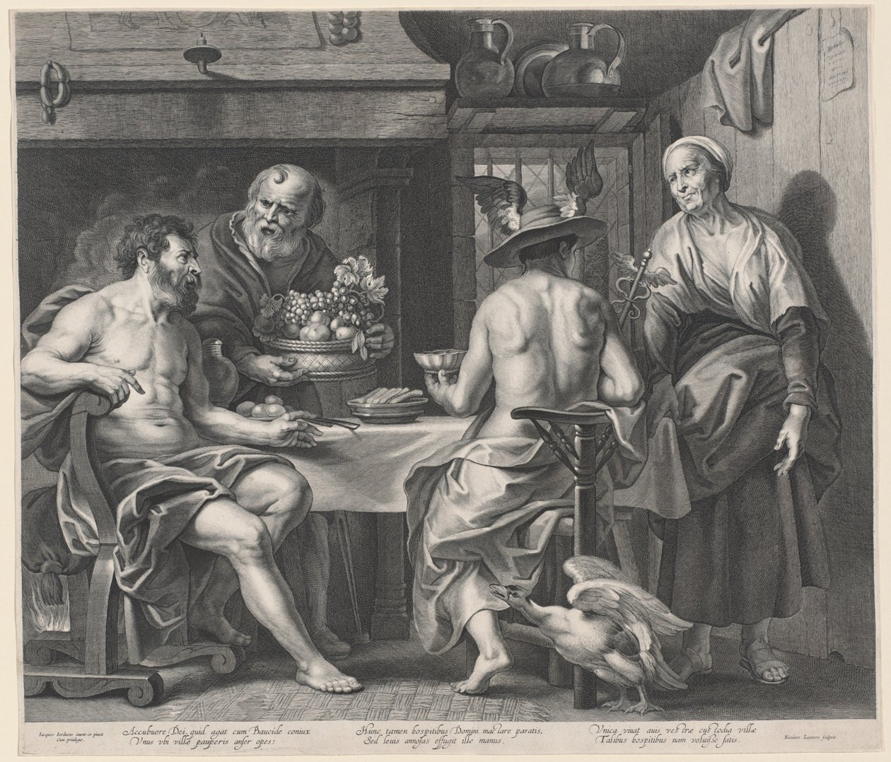 Jupiter og Merkur Underholdt af Philemon og Baucis af Nicolaes Lauwers, after Jacob Jordaens