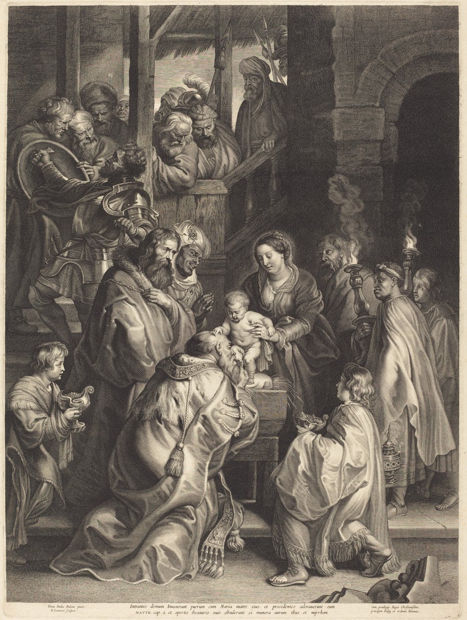 Magiernes tilbedelse med fakler af Nicolaes Lauwers, after Sir Peter Paul Rubens