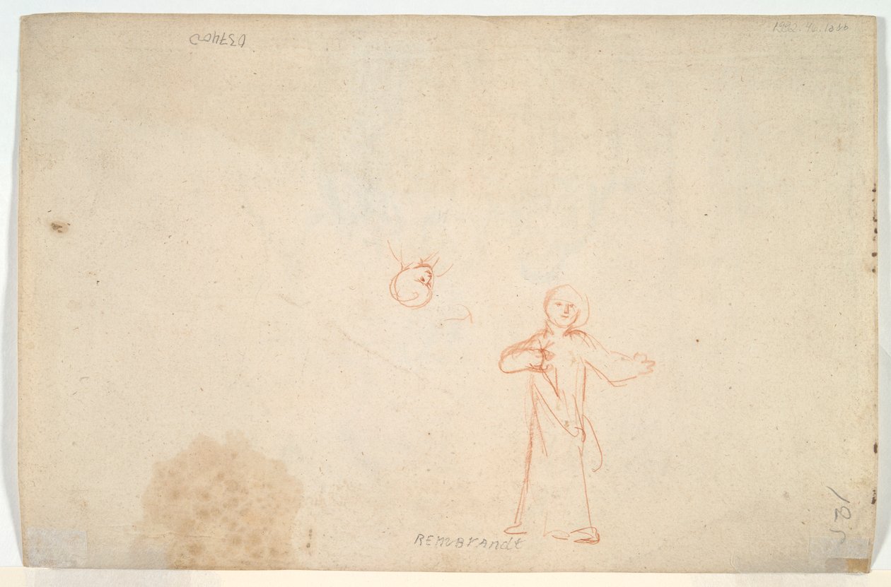 Abraham underholder englene (rekto); Kvinde, der står og studerer et hoved (verso) af Nicolaes Maes