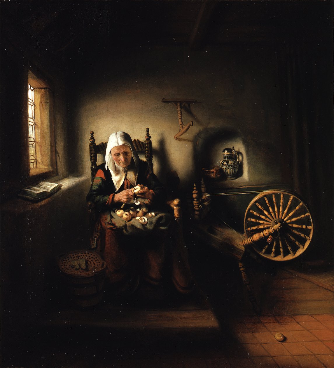 En ældre kvinde, der skræller æbler af Nicolaes Maes