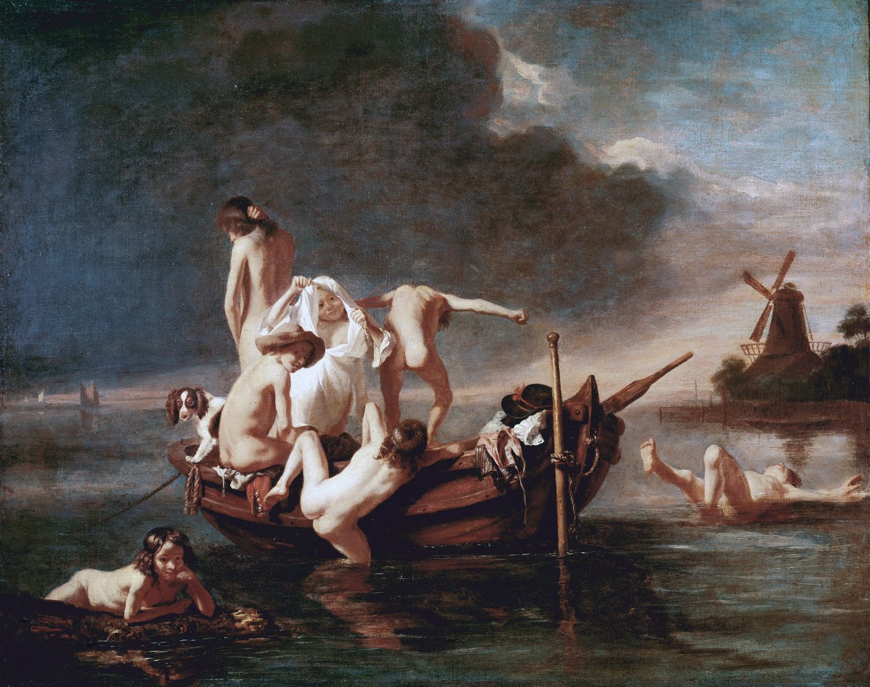 Badning (olie på lærred af Nicolaes Maes