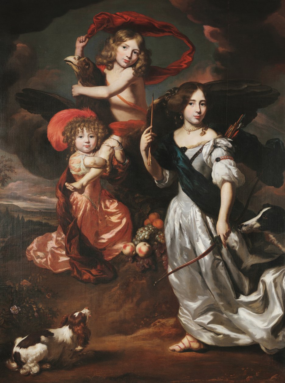 Portræt af tre børn som Ceres, Ganymedes og Diana af Nicolaes Maes