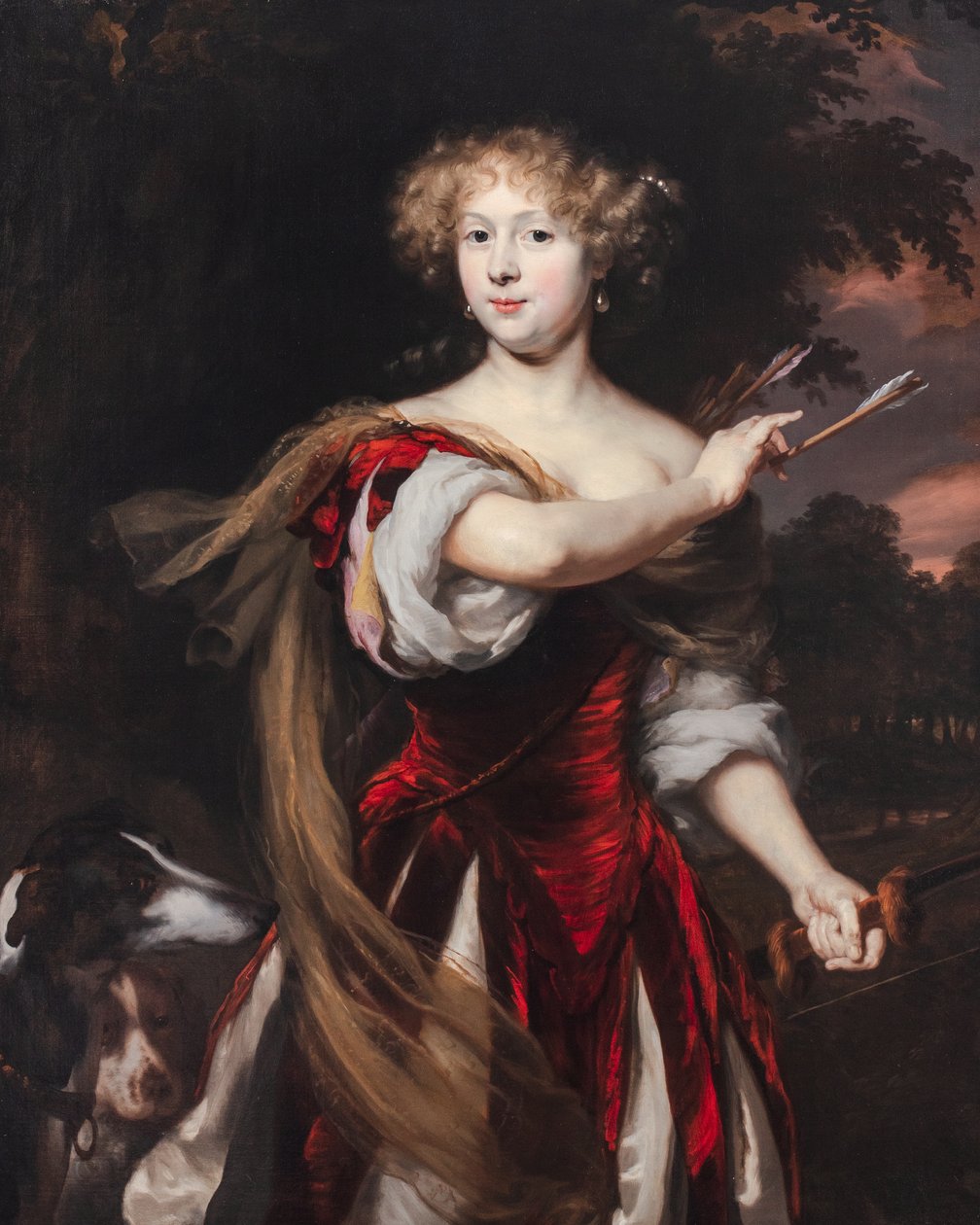 Portræt af en dame som Diana, ca. 1670-90 (olie på lærred) af Nicolaes Maes