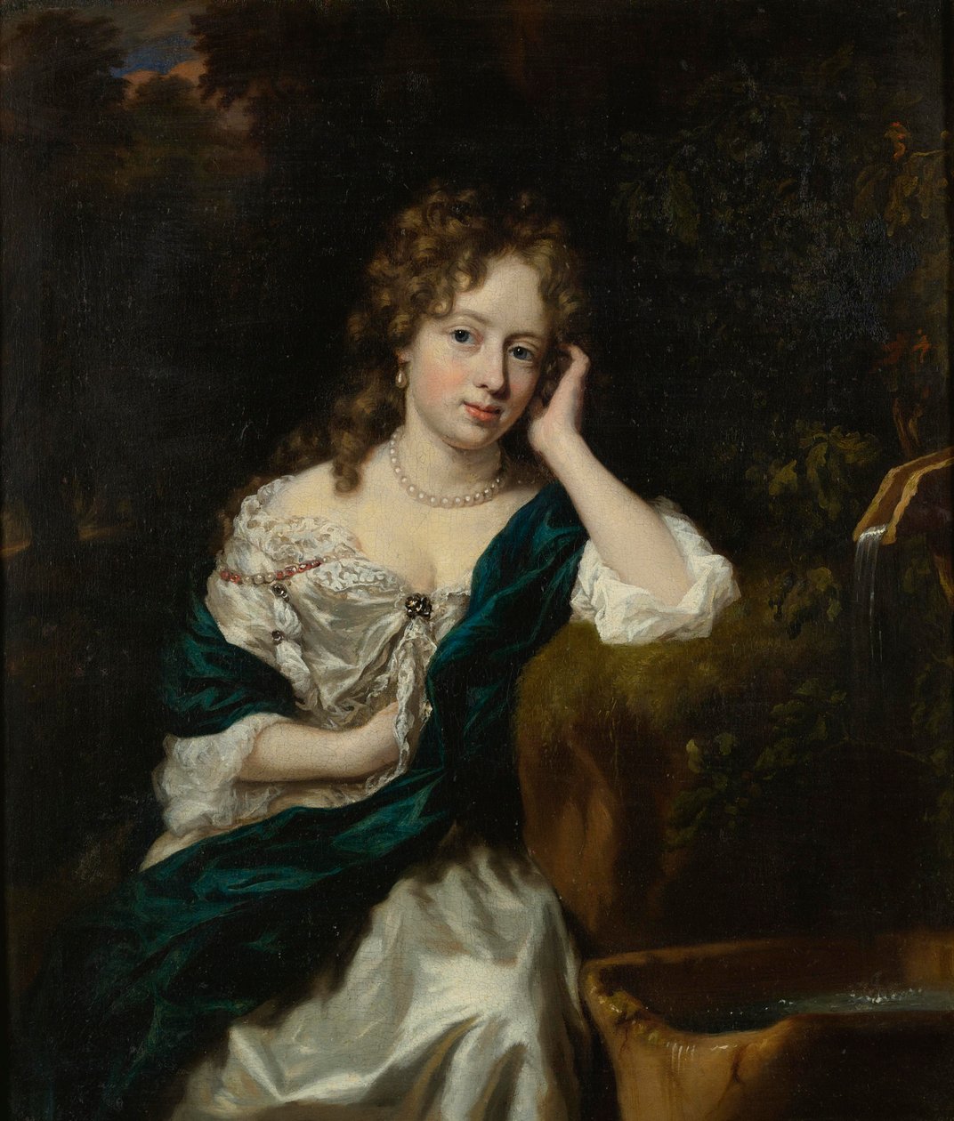 Portræt af en dame ved et springvand af Nicolaes Maes