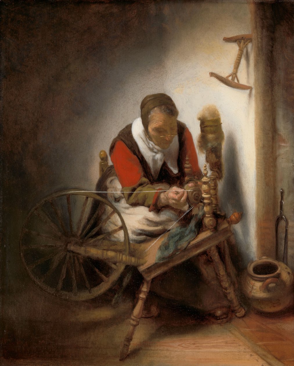 Spinneren, en niddy-noddy, der hænger på væggen af Nicolaes Maes