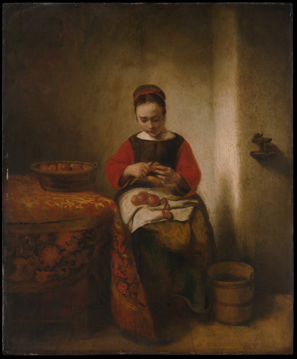 Ung kvinde, der skræller æbler af Nicolaes Maes