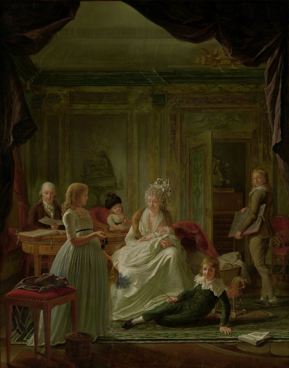 Portræt af Aernout van Beeftingh, hans kone Jacoba Maria Boon og deres børn Aernout van Beeftingh (1759-1831) med sin første kone Jacoba Maria Boon (1760-1800) og deres børn af Nicolaes Muys