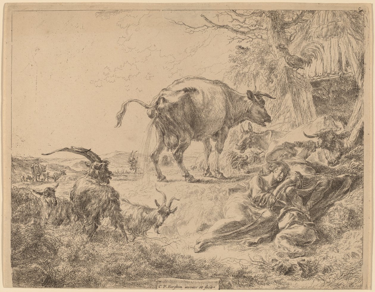 Ko pisser af Nicolaes Pietersz Berchem