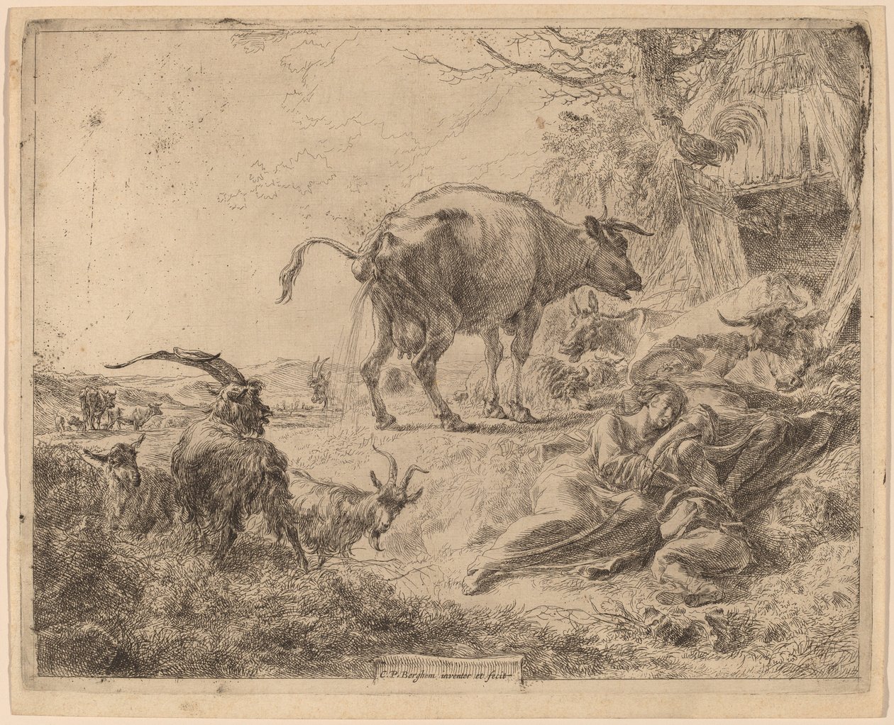 Ko pissing af Nicolaes Pietersz Berchem