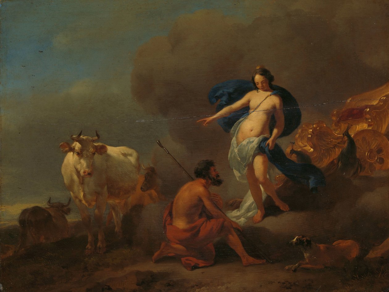 Juno beordrer Argus til at holde øje med Io af Nicolaes Pietersz Berchem