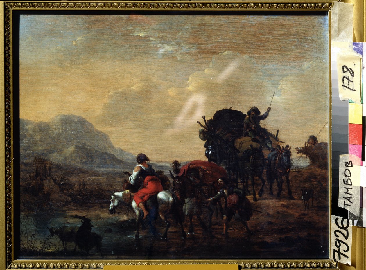 ""La caravane"" (Konvojen) Peinture de Nicolaes Claes Pietersz Berchem (ou Berchen, Berighem, Berrighem, Berrigham) (1620-1683) 1655 Regional Art Gallery, Tambov, Rusland af Nicolaes Pietersz. Berchem