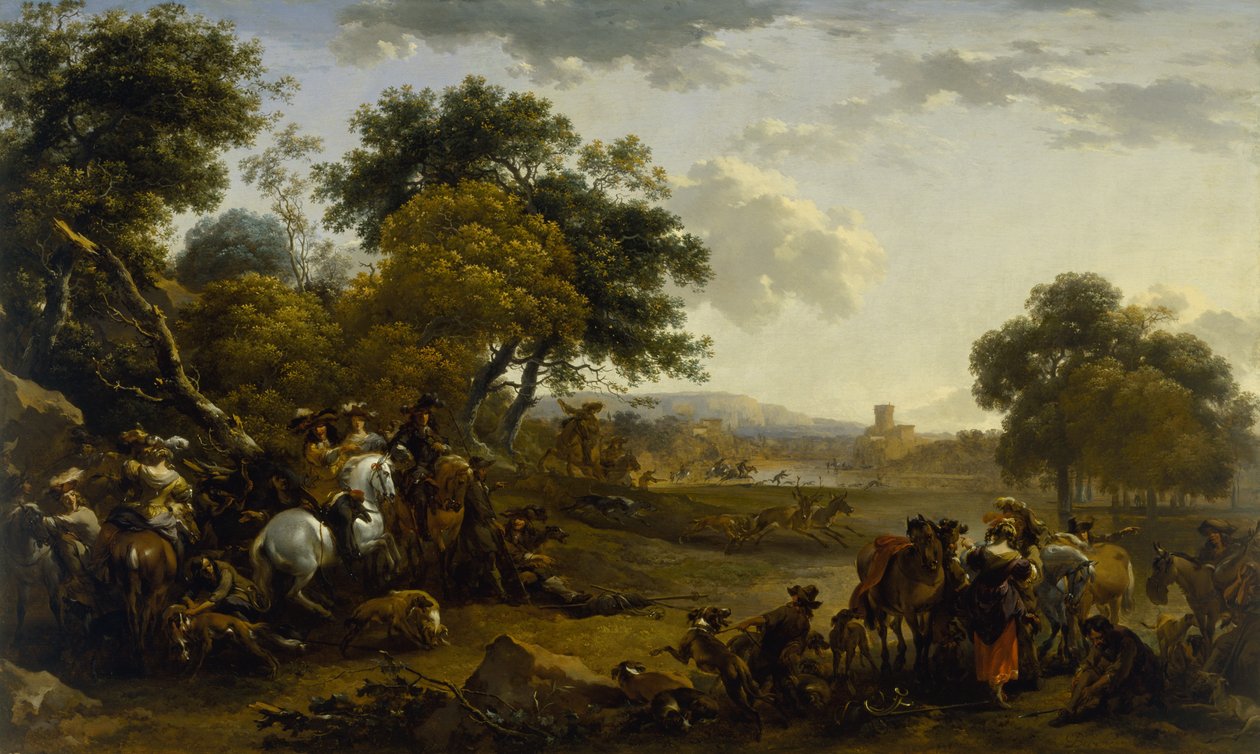 Landskab med jægere af Nicolaes Pietersz. Berchem